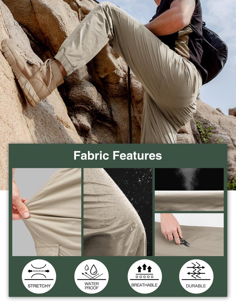 PULI Men's Cargo Hiking Pants Elastic Waist Jogging Pants with Pockets Lightweight Stretch Waterproof Stone 34 - Image 4